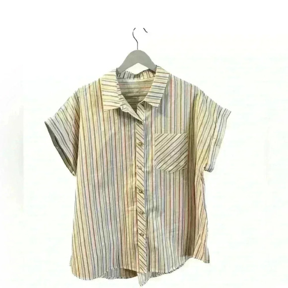 🟣Meufam Striped V-Neck Button-Down Shirt – Size XL - Picture 2 of 4